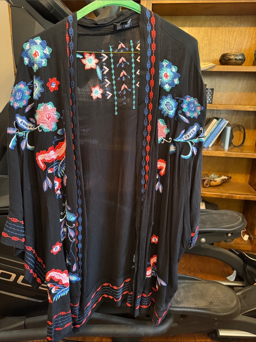 Black Embroidered Floral Kimono Tunic - Multi-Color